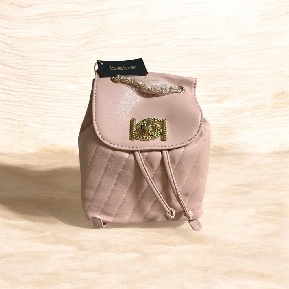 Bebe Blush Quilted Backpack with Gold Chain